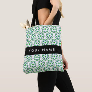 Bolso De Tela Patrón de hojas, hojas verdes, nombre
