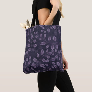 Bolso De Tela Patrón de hojas púrpura de color de agua