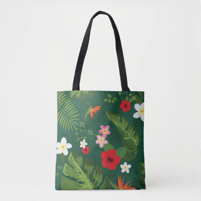 Bolso De Tela Patrón de Hojas Tropicales (Anverso)