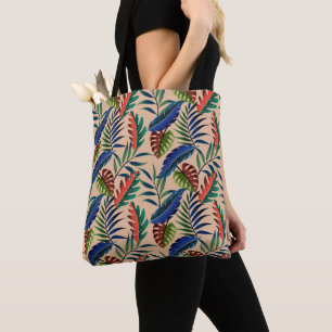 Bolso De Tela Patrón de hojas tropicales beiges