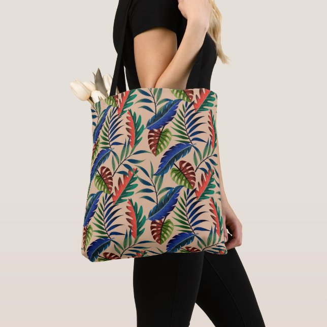 Bolso De Tela Patrón de hojas tropicales beiges (Detalle)