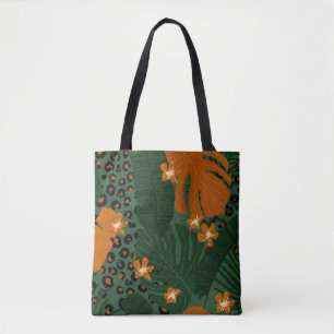 Bolso De Tela Patrón de hojas tropicales de leopardo exótico