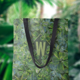 Bolso De Tela Patrón de hojas tropicales verdes Monogramado Tote