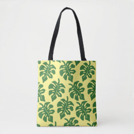 Bolso De Tela Patrón de hojas tropicales verdes y amarillas