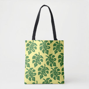 Bolso De Tela Patrón de hojas tropicales verdes y amarillas