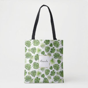 Bolso De Tela Patrón de hojas tropicales verdes y elegantes