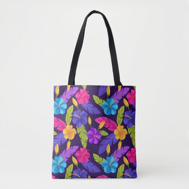 Bolso De Tela Patrón de hojas y flores tropicales-23857 (Anverso)