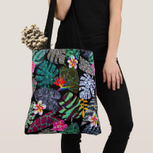 Patrón de hojas y flores tropicales vibrantes