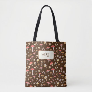 Bolso De Tela Patrón de hongos Cottagecore Monograma Boho Tote B