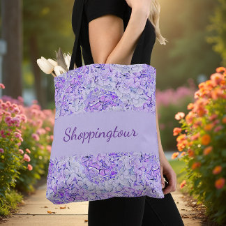 Bolso De Tela Patrón de horangea grandiosa en lavanda, floral