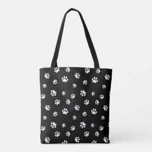 Bolso De Tela Patrón de huellas de pata blancas lindas en negro