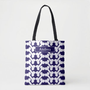 Bolso De Tela Patrón de hueso de perro personalizado azul marino