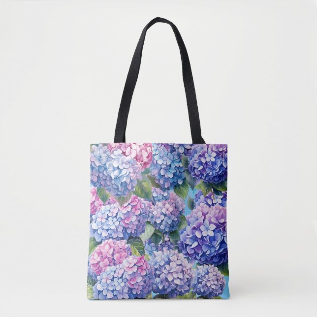Bolso De Tela Patrón de Hydrangea rosa Púrpura Azul (Anverso)
