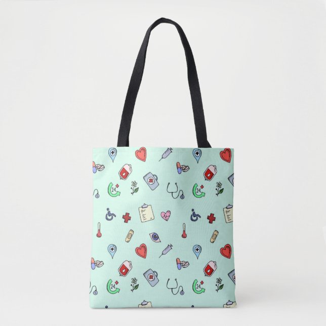 Bolso De Tela Patrón de iconos médicos curados (Anverso)