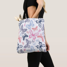 Bolso De Tela Patrón de Ilustracion de mariposa de color crudo