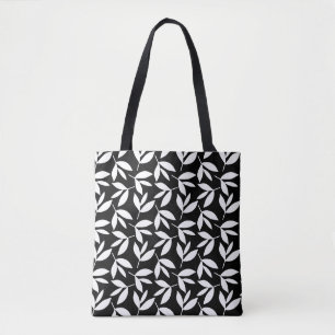 Bolso De Tela Patrón de impresión botánica blanco y negro