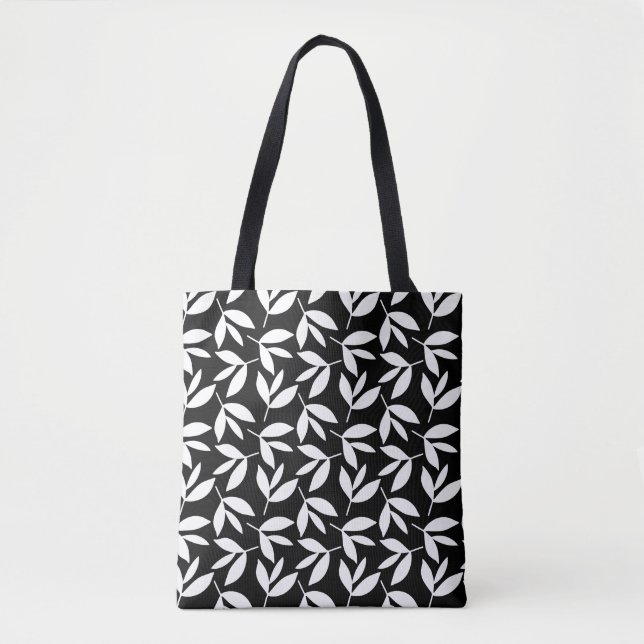Bolso De Tela Patrón de impresión botánica blanco y negro (Anverso)