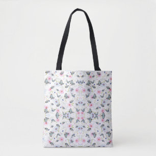 Bolso De Tela Patrón de impresión de flores y mariposas azules d