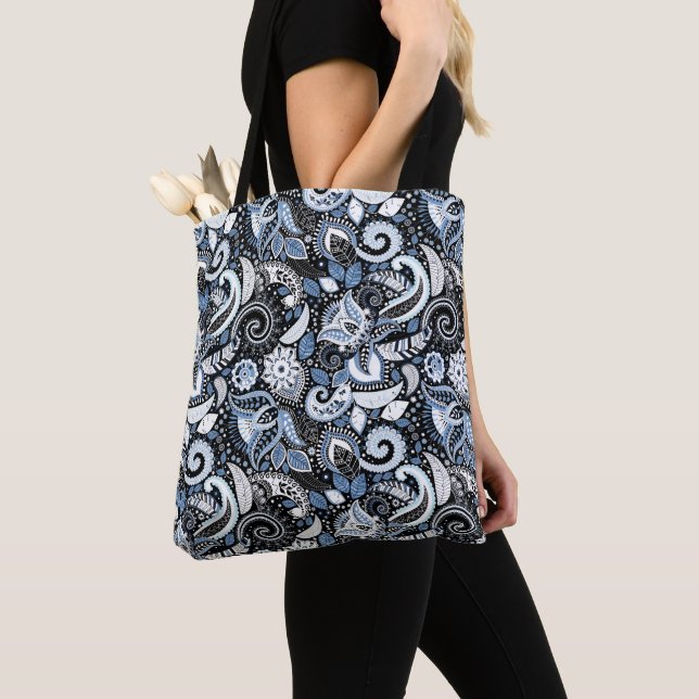Bolso De Tela Patrón de impresión de paisley blanca y azul (Detalle)