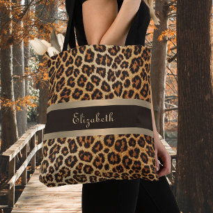 Bolso De Tela Patrón de impresión Leopardo nombre de banda marró