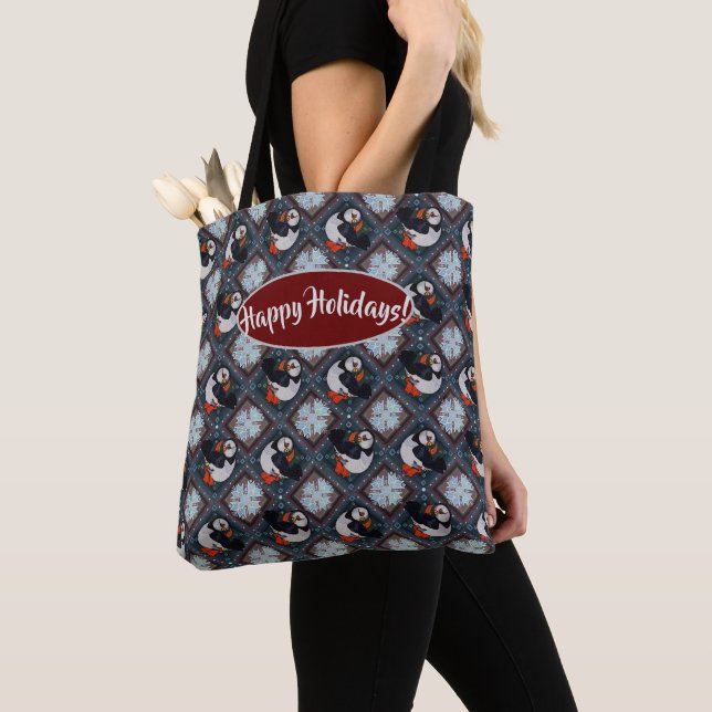 Bolso De Tela Patrón de invierno de Aves de Puffin Cutáneo (Detalle)
