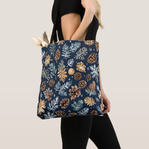 Bolso De Tela Patrón de invierno de tonos de pino acuarela