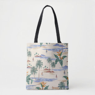 Bolso De Tela Patrón de isla tropical retro sin fisuras en la lu