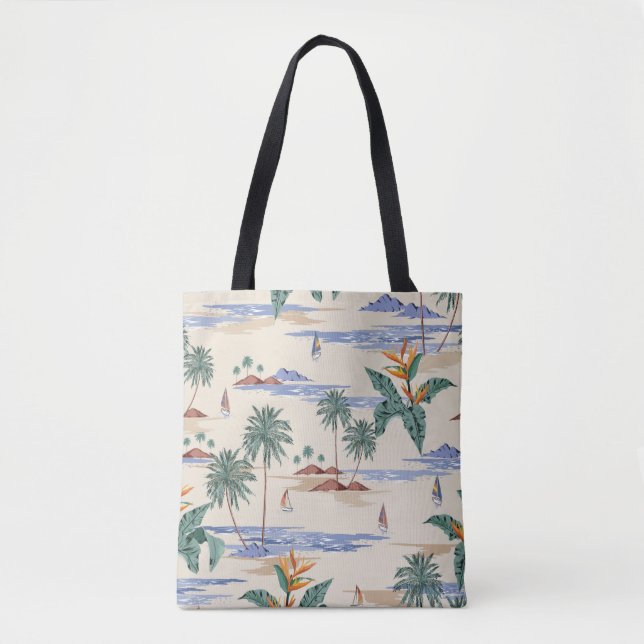 Bolso De Tela Patrón de isla tropical retro sin fisuras en la lu (Anverso)