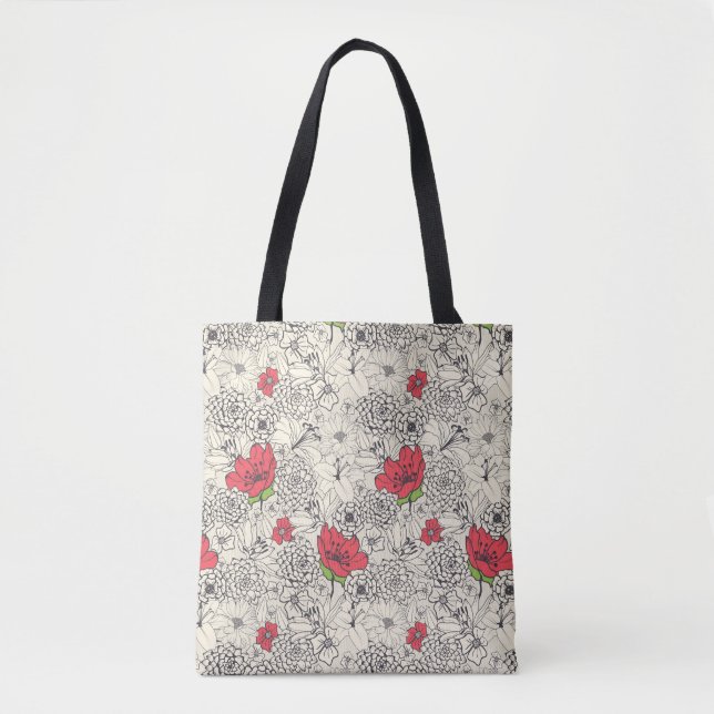 Bolso De Tela Patrón de jardín de flores de la amapola (Anverso)