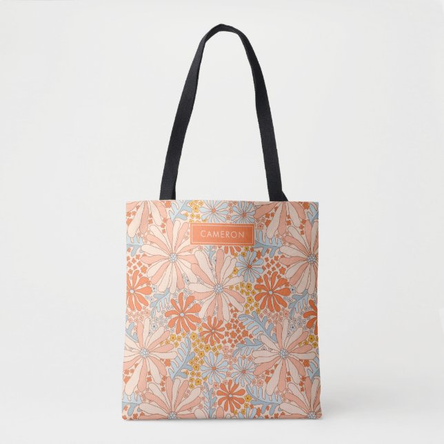 Bolso De Tela Patrón de jardín de flores retro (Anverso)