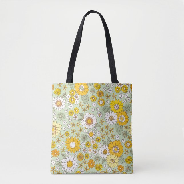 Bolso De Tela Patrón de jardín floral amarillo (Anverso)