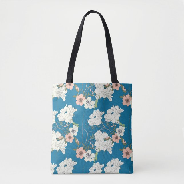Bolso De Tela Patrón de jardín floral blanco (Anverso)