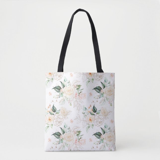 Bolso De Tela Patrón de jardín floral Rosa (Anverso)