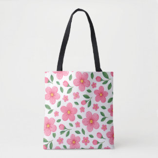 Bolso De Tela Patrón de jardín floral rosa, flores botánicas