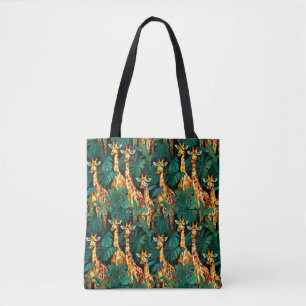 Bolso De Tela Patrón de jirafa en una selva verde y frondosa