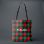 Bolso De Tela Patrón de juego de búfalo de Navidades verdes rojo<br><div class="desc">Bonito saco de chapa de búfalo rojo y verde. Un diseño clásico con colores de temporada. Personalice el nombre en la parte delantera y trasera. Ideal para comprar regalos para Navidades o llevarlos. Esta bolsa es elegante,  moderna,  de moda y de diseño. ¡También hace un gran regalo!</div>