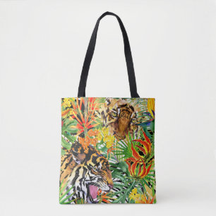 Bolso De Tela Patrón de jungla acuarela del tigre tropical