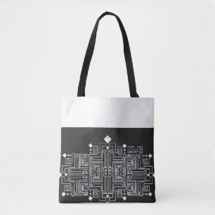 Bolso De Tela Patrón de laberinto negro y blanco monogramado