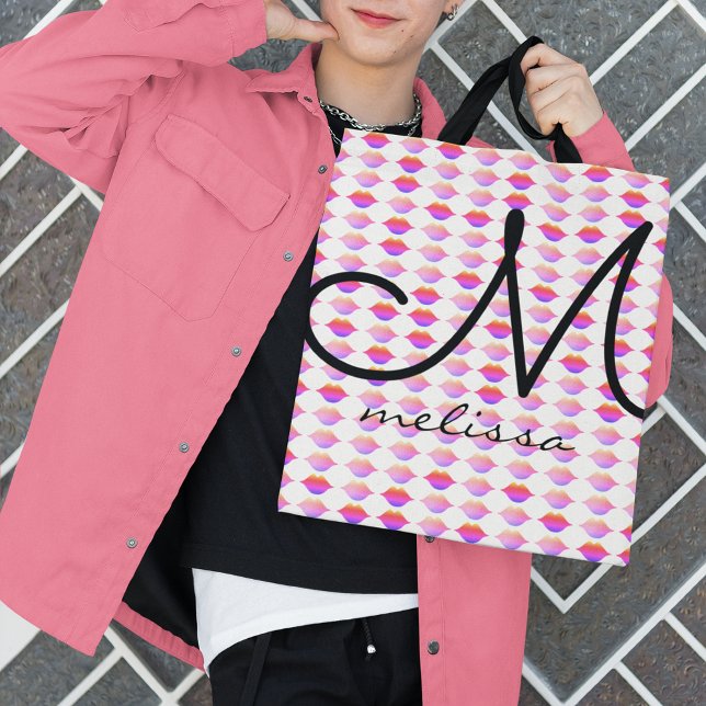 Bolso De Tela patrón de labios rosados con nombre (Subido por el creador)