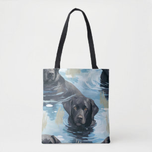 Bolso De Tela Patrón de Labrador Negro Nadando