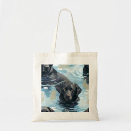 Bolso De Tela Patrón de Labrador Negro Nadando