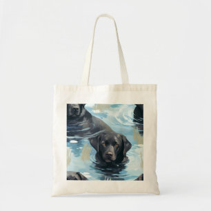 Bolso De Tela Patrón de Labrador Negro Nadando