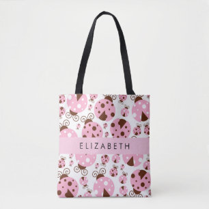 Bolso De Tela Patrón De Ladybugs, Ladybugs Rosados, Su Nombre