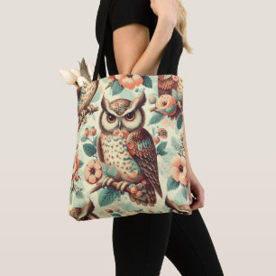 Bolso De Tela Patrón de lechuza cúpula vintage