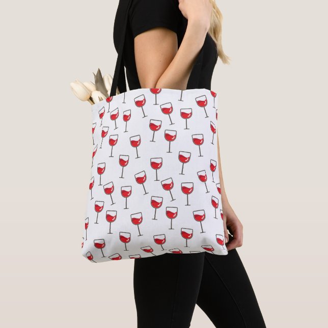 Bolso De Tela Patrón de lentes de vino rojo en blanco (Detalle)