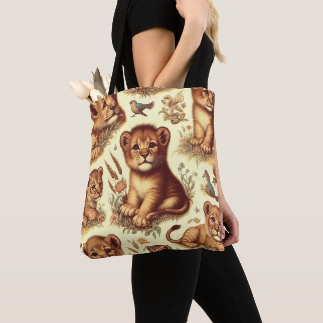 Bolso De Tela Patrón de león de bebé blanco (Detalle)