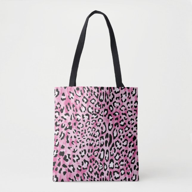 Bolso De Tela Patrón de Leopardo Blanco Rosa. (Anverso)