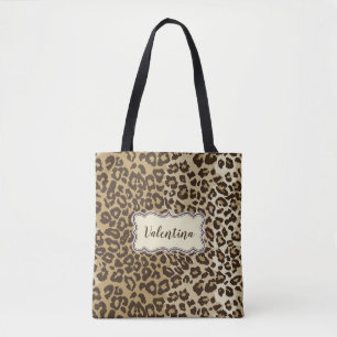 Bolso De Tela Patrón de leopardo clásico con nombre personalizad
