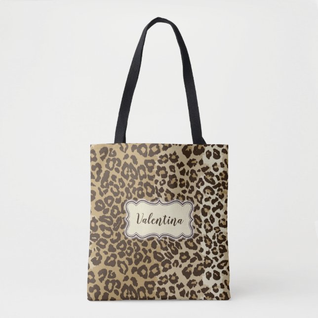 Bolso De Tela Patrón de leopardo clásico con nombre personalizad (Anverso)