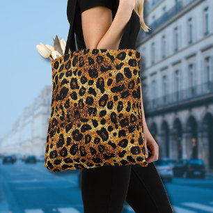 Bolso De Tela Patrón de Leopardo Dorado Brillante Marrón Óxido d